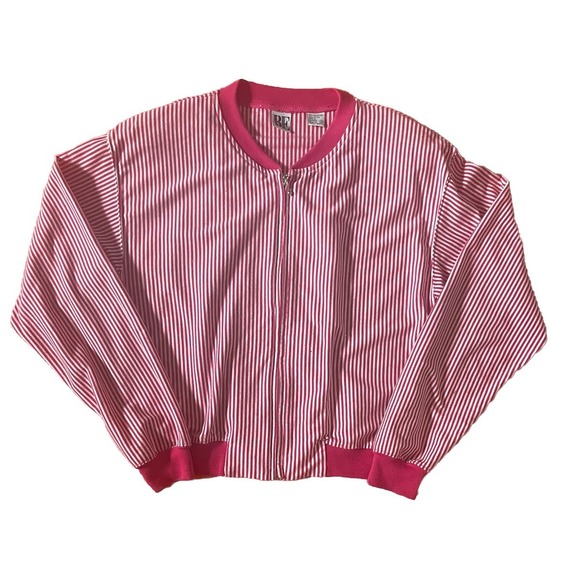 Basic Essentials Jackets & Blazers - Vintage 80's Women Pink‎ Fuchsia And White Striped Jacket Women's Size Small Zip